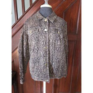 Chaps Womens 2X Snake Print Denim Jacket Brown Button-Up Cotton Blend